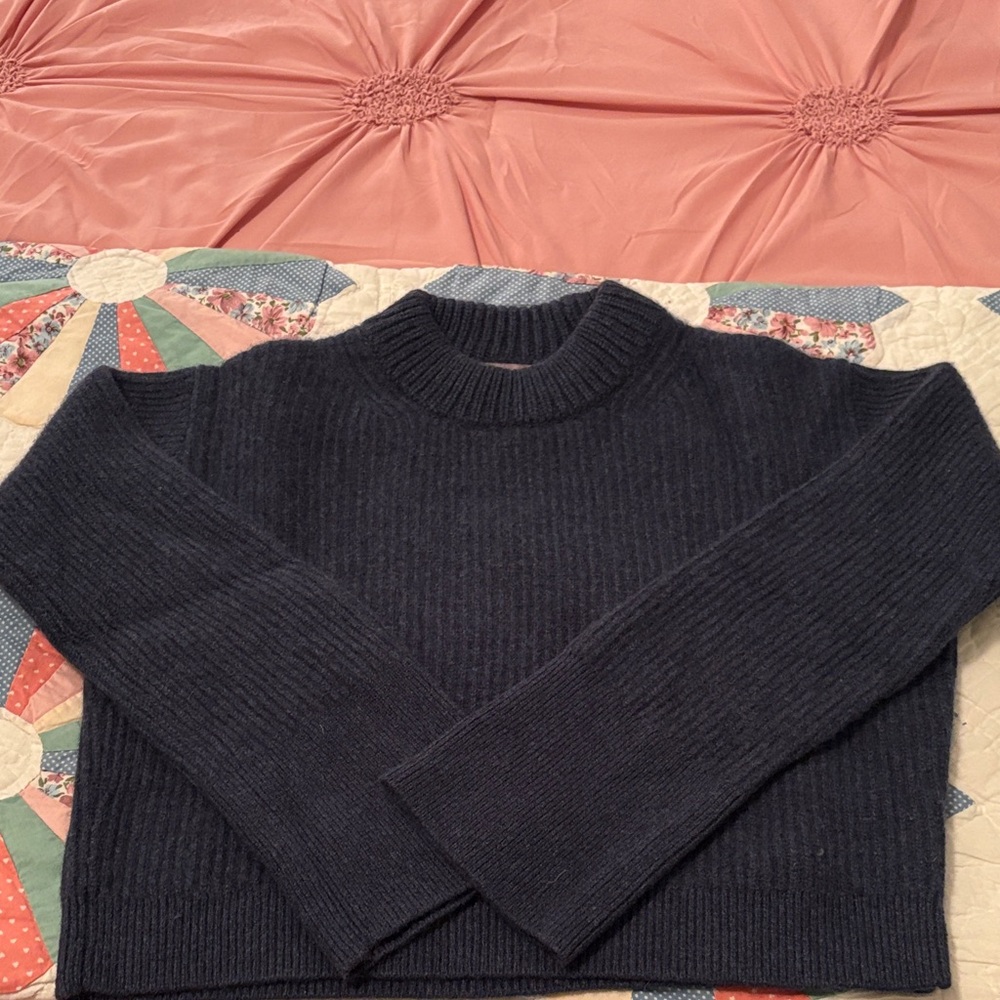 J Crew Cashmere Dark Blue Cropped Sweater XS